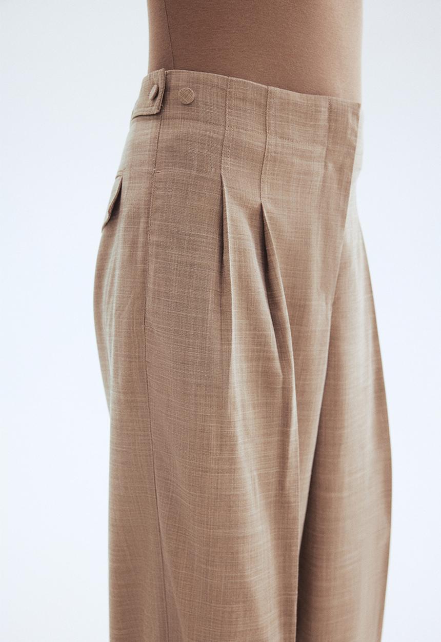 H&M - Wide tailored trousers - beige marl