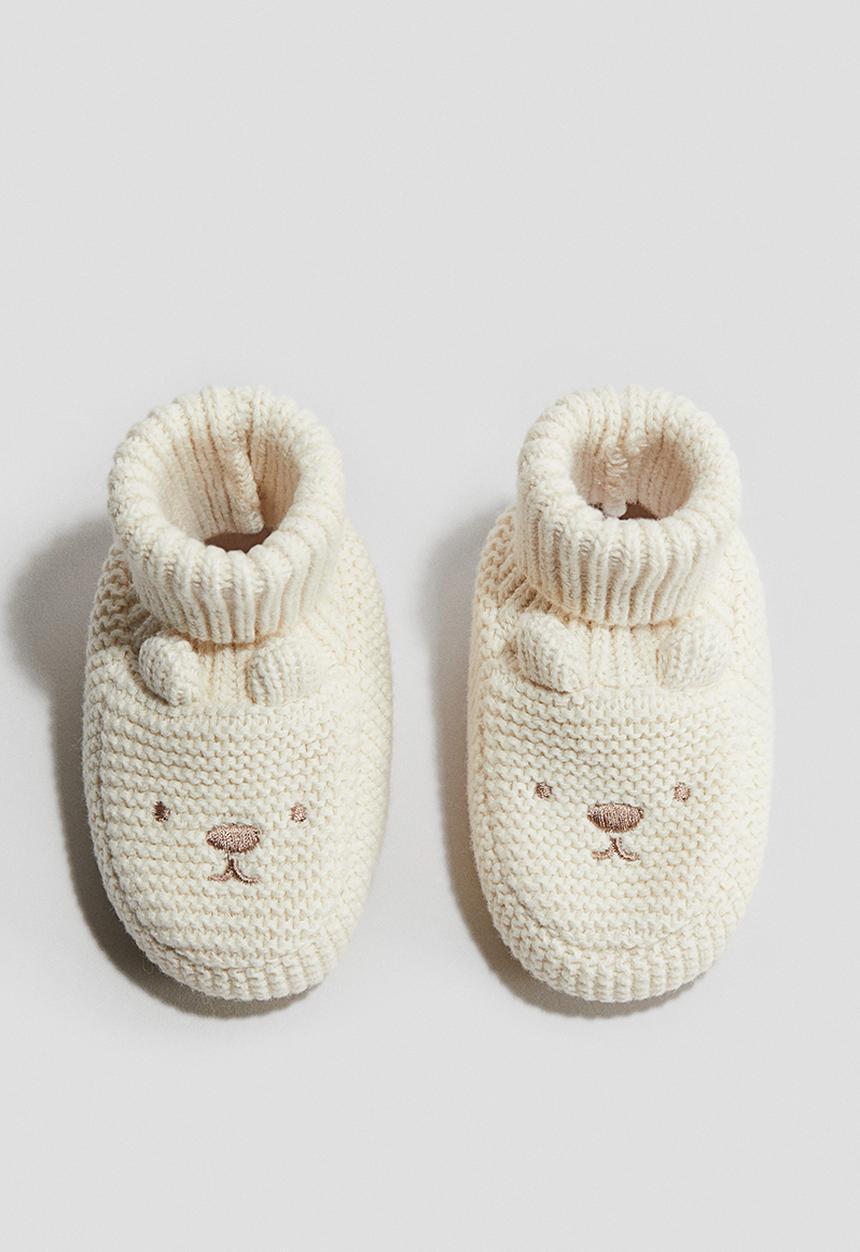 H&M - Cotton-knit booties - cream