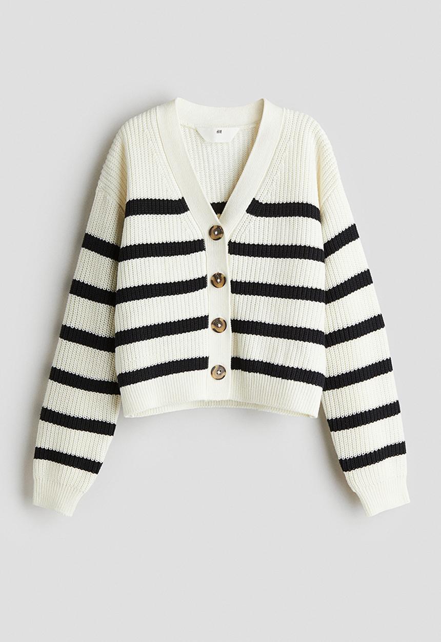 H&M - Rib-knit cardigan - white & black striped