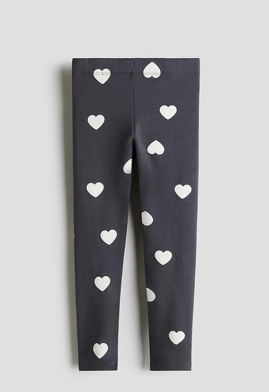 H&M - Brushed-inside leggings - dark grey/hearts 