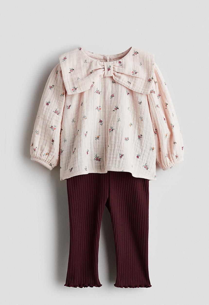 H&M - 2-Piece blouse and leggings set - light pink floral
