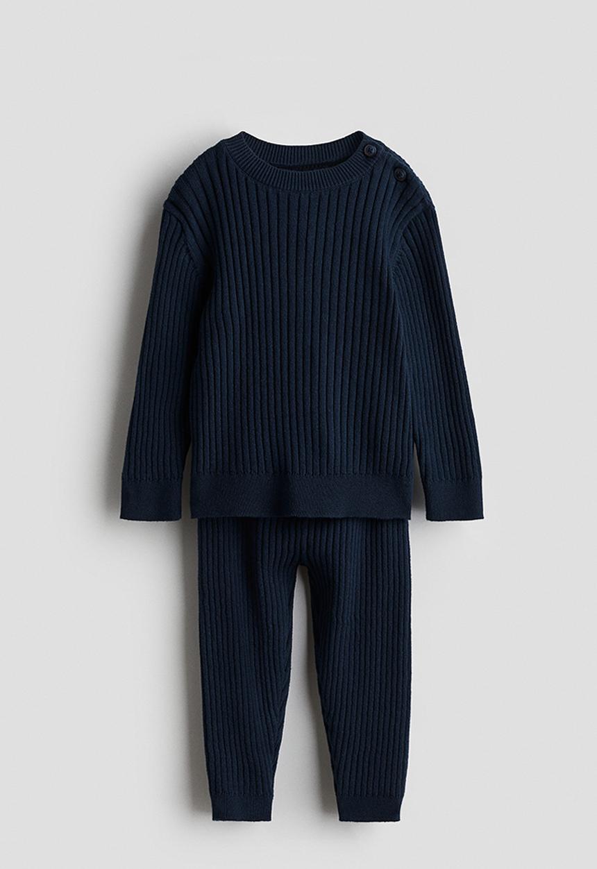 H&M - 2-Piece rib-knit cotton set - navy blue