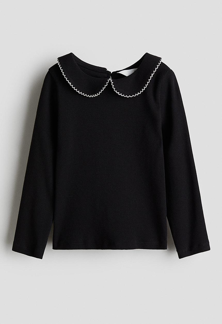 H&M - Collared jersey top - black