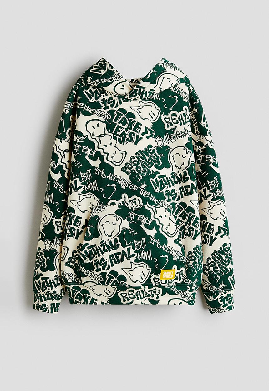 H&M - Printed hoodie - dark green smileyworld®