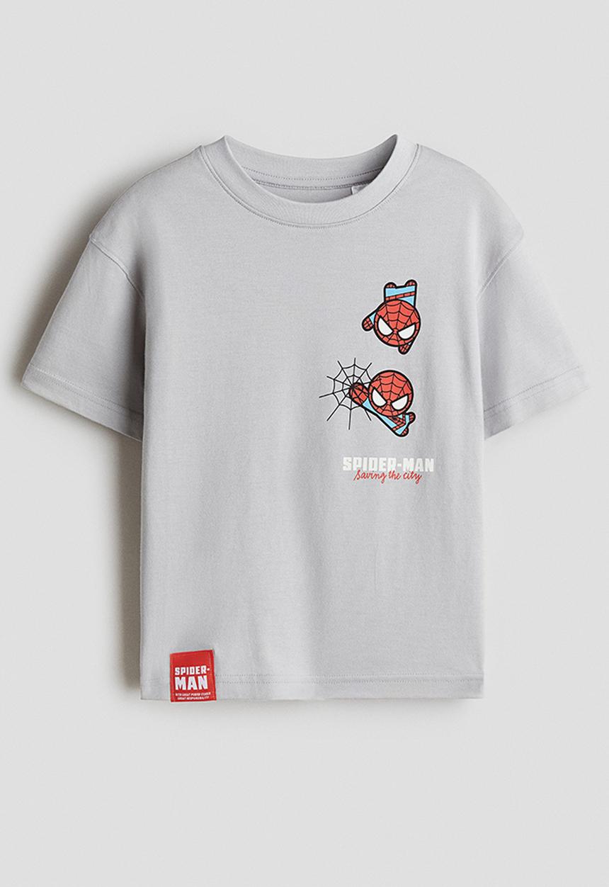 H&M - Printed T-shirt - light grey/spider-man