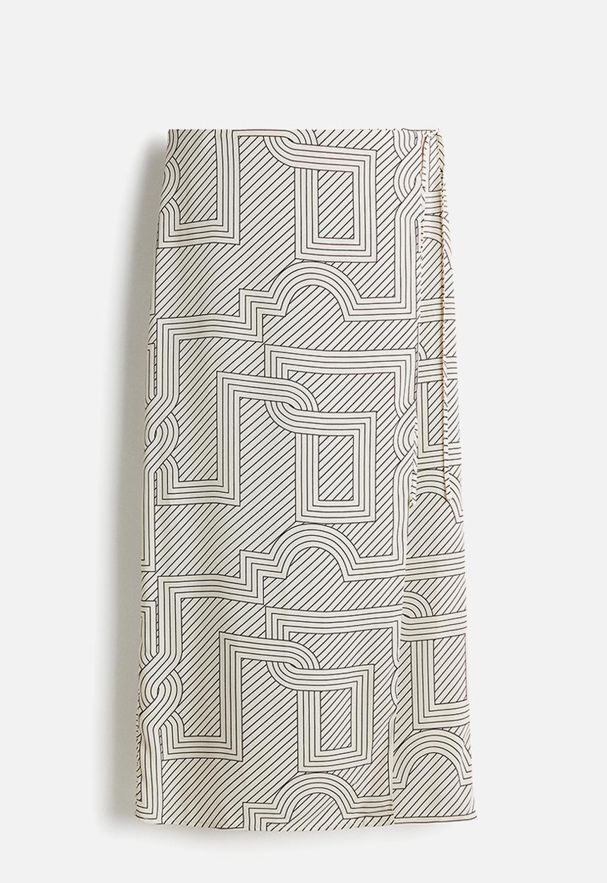 H&M - Printed wrap skirt - cream/patterned