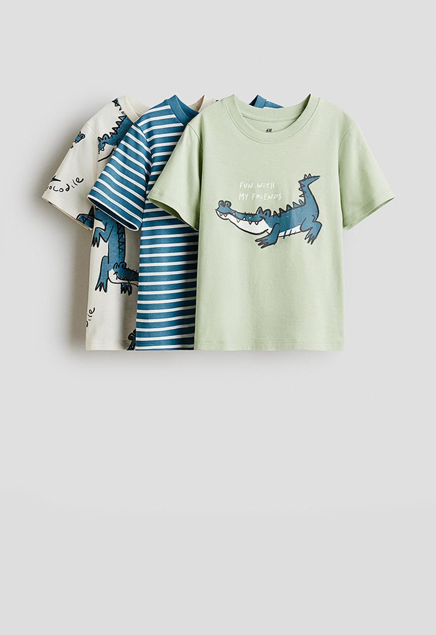 H&M - 3-Pack printed T-shirts - light green crocodiles