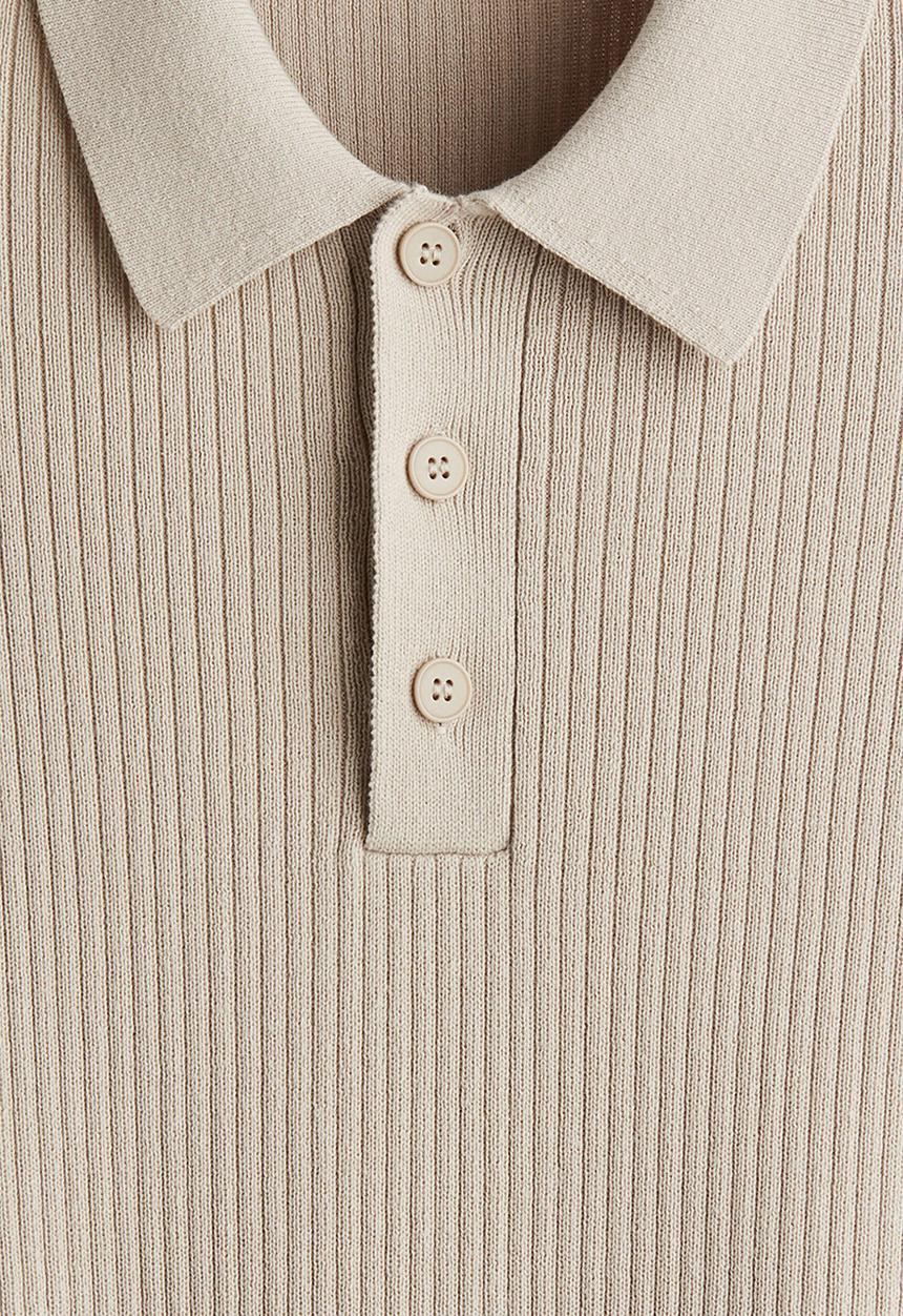 H&M - Slim fit rib-knit polo shirt - light beige