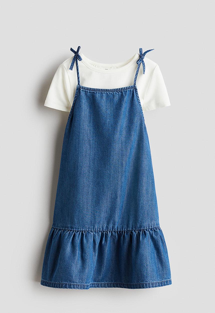 H&M - 2-Piece strappy dress and top set - denim blue & white