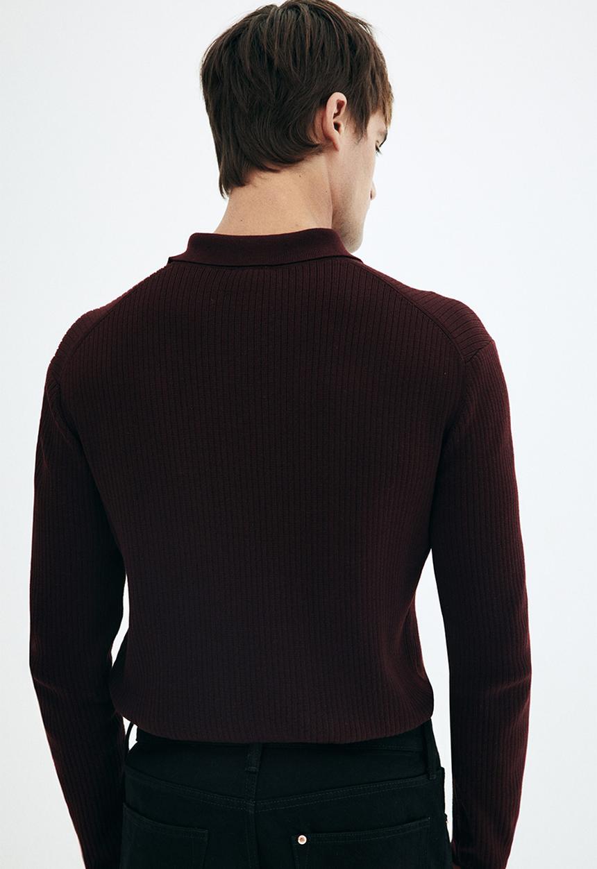 H&M - Slim fit rib-knit polo shirt - dark burgundy