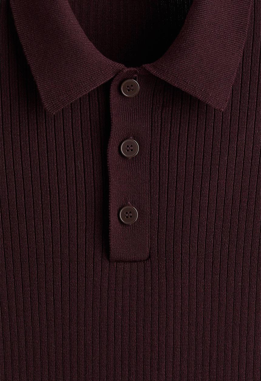 H&M - Slim fit rib-knit polo shirt - dark burgundy