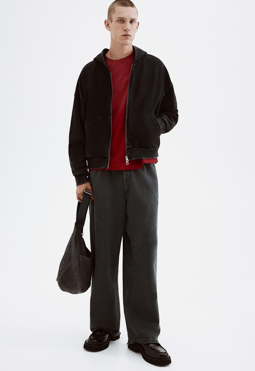 H&M - Oversized fit zip-through hoodie - black