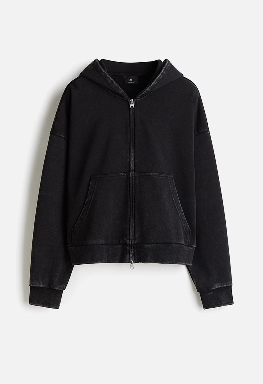 H&M - Oversized fit zip-through hoodie - black