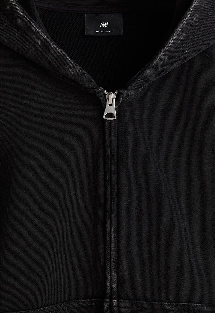 H&M - Oversized fit zip-through hoodie - black