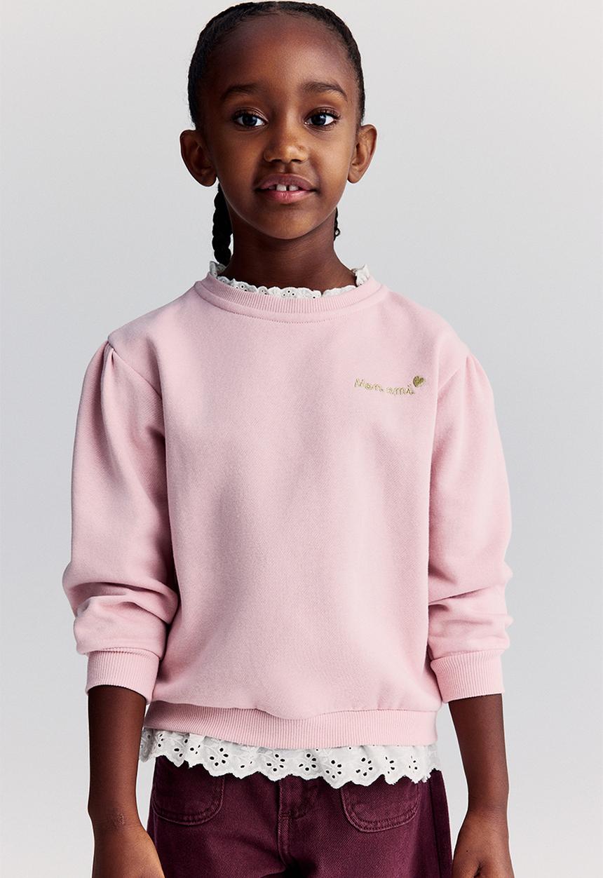 H&M - Frill-trimmed sweatshirt - light pink & white