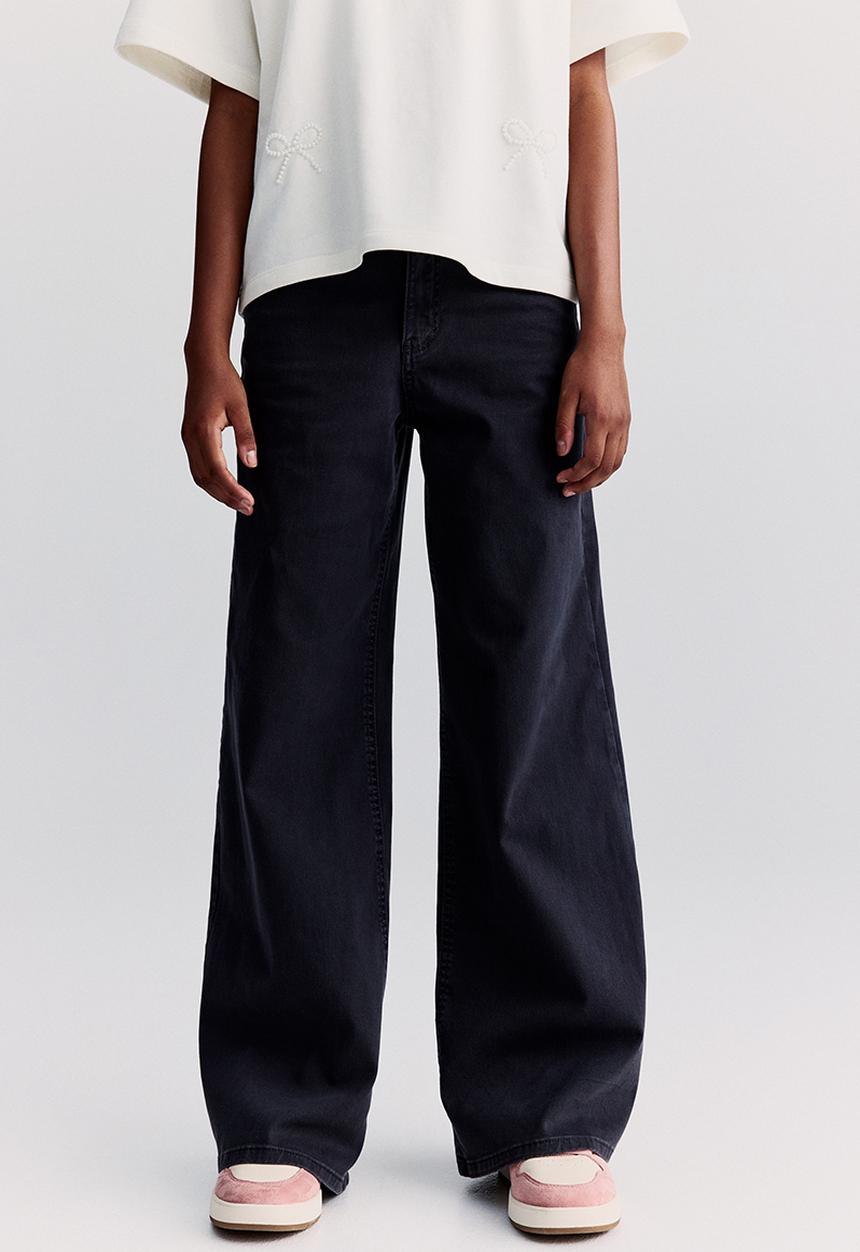 H&M - Wide leg twill trousers - denim black