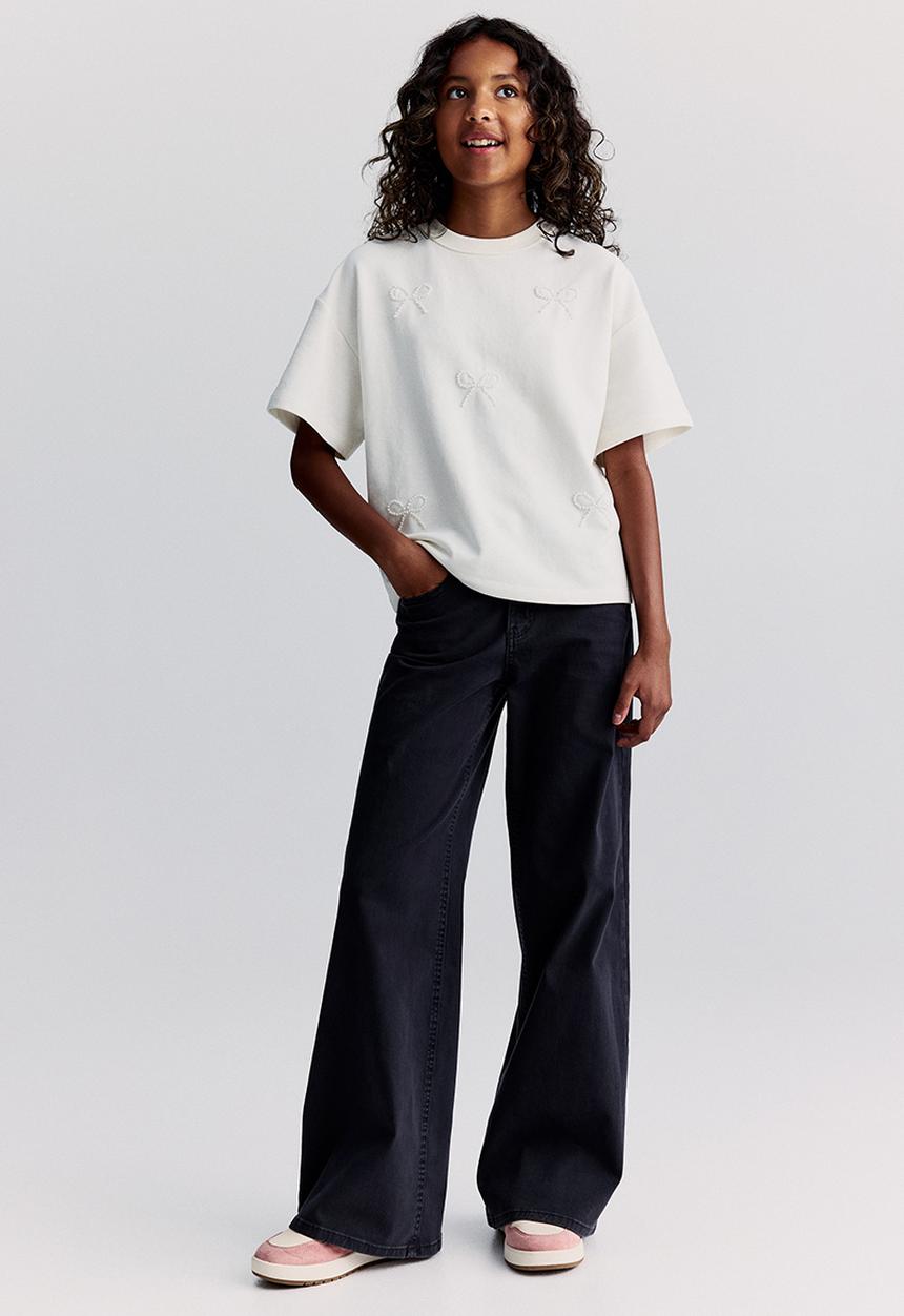 H&M - Wide leg twill trousers - denim black