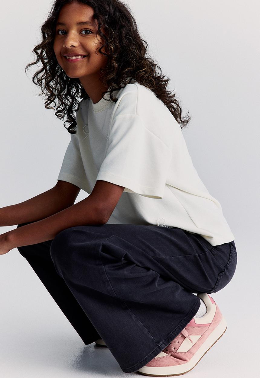 H&M - Wide leg twill trousers - denim black