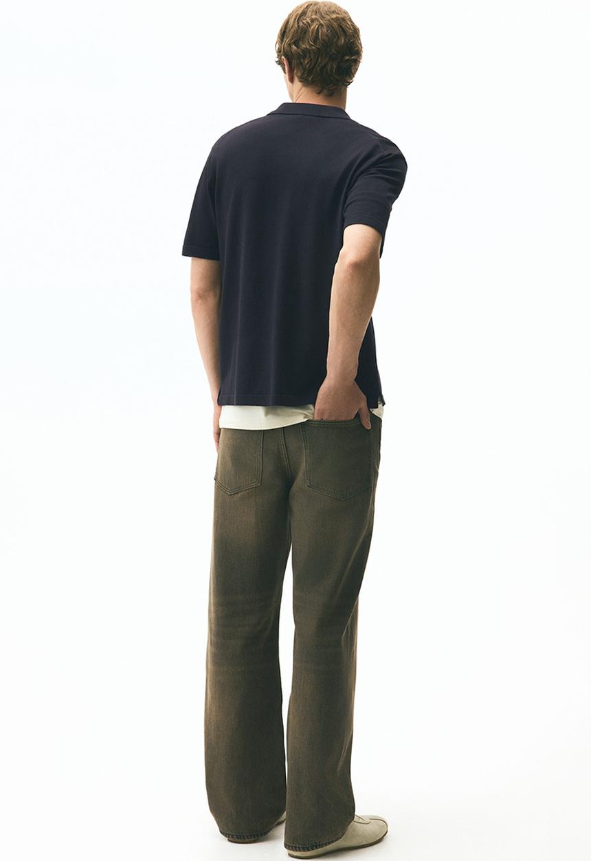 H&M - Regular fit knitted short-sleeved shirt - navy blue 