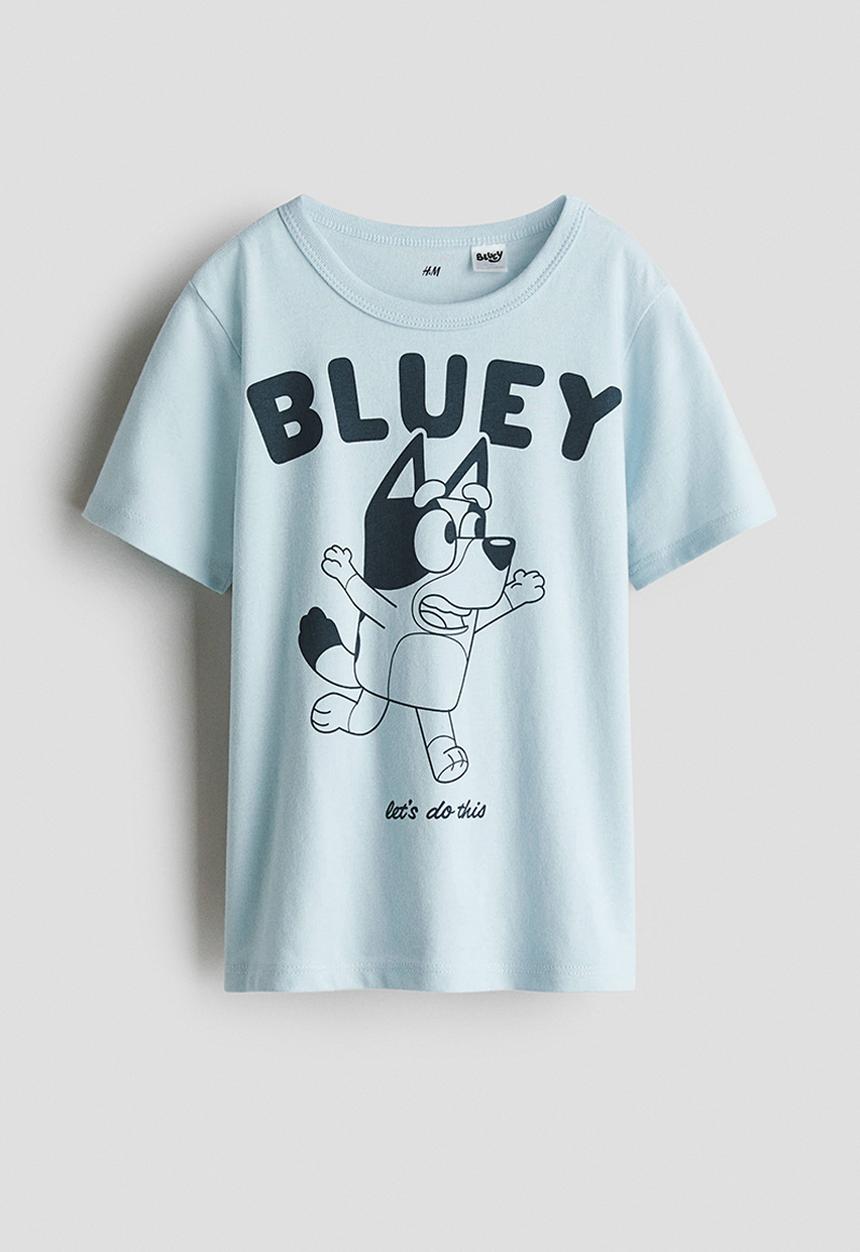 H&M - Printed T-shirt - light blue bluey