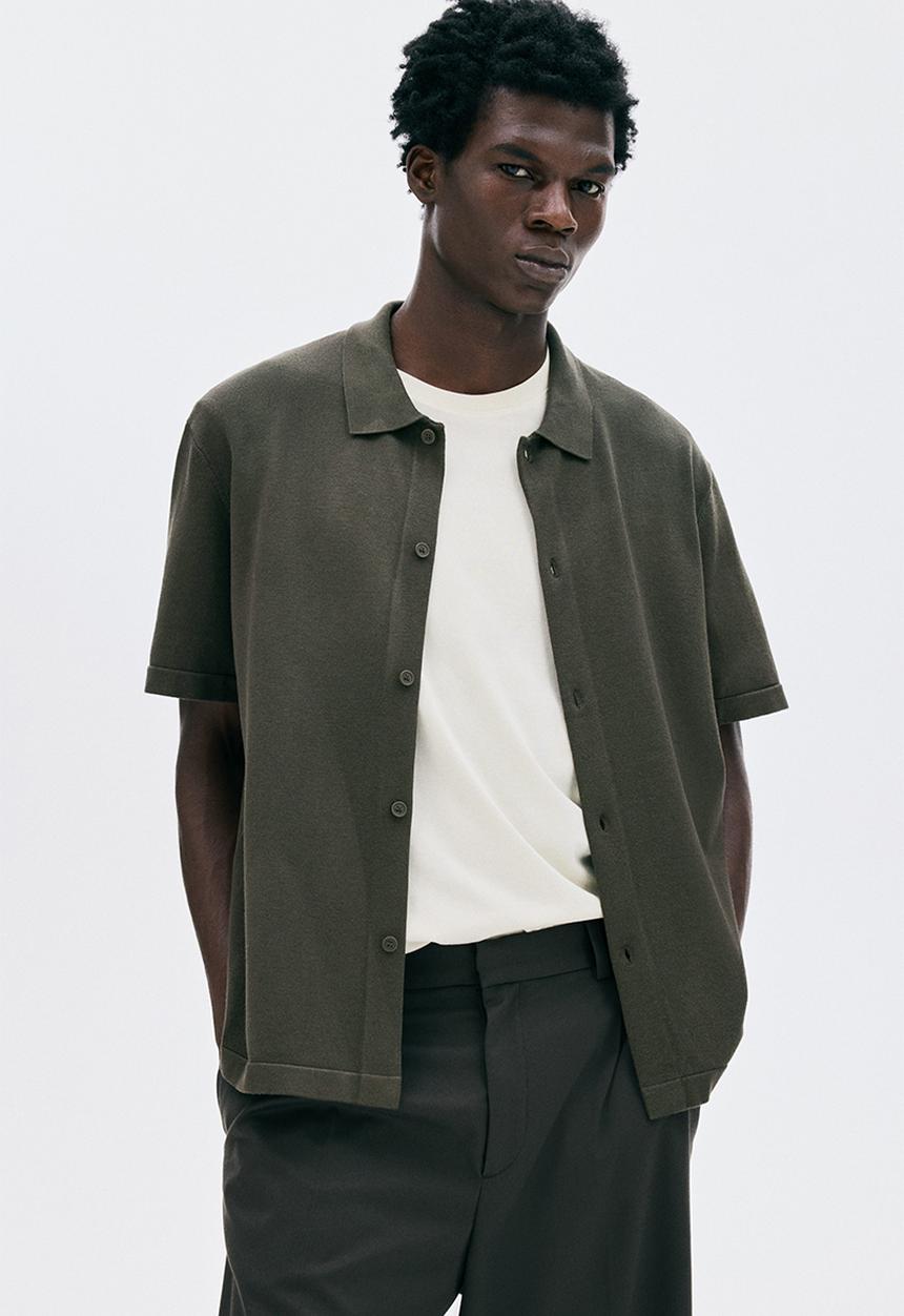 H&M - Regular fit knitted short-sleeved shirt - dark green