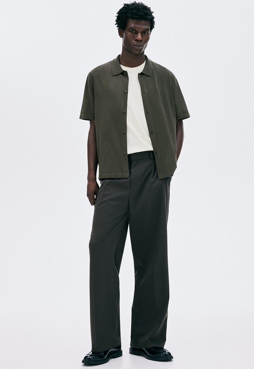 H&M - Regular fit knitted short-sleeved shirt - dark green