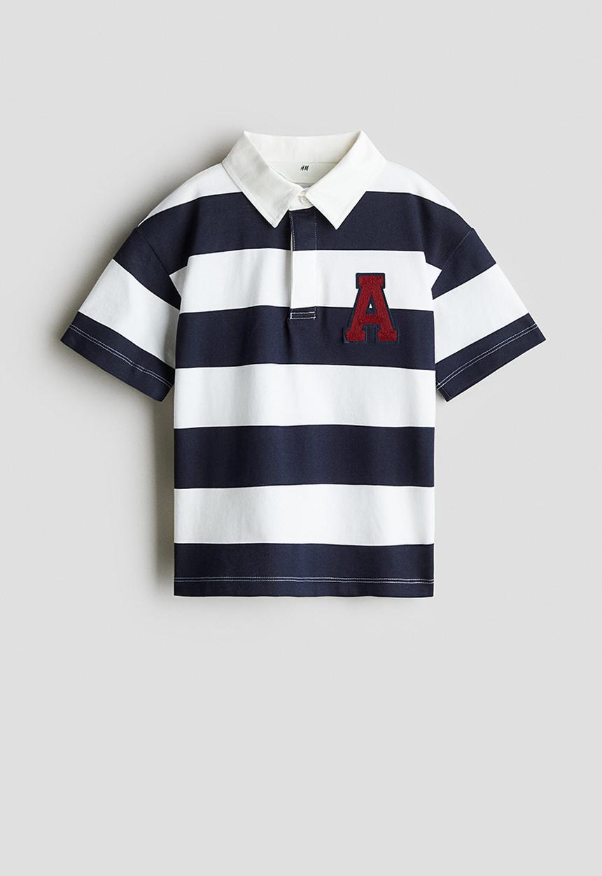 H&M - Motif-detail polo shirt - white/navy blue