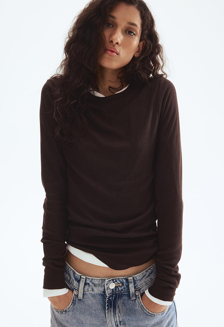 H&M - Ribbed top - dark brown