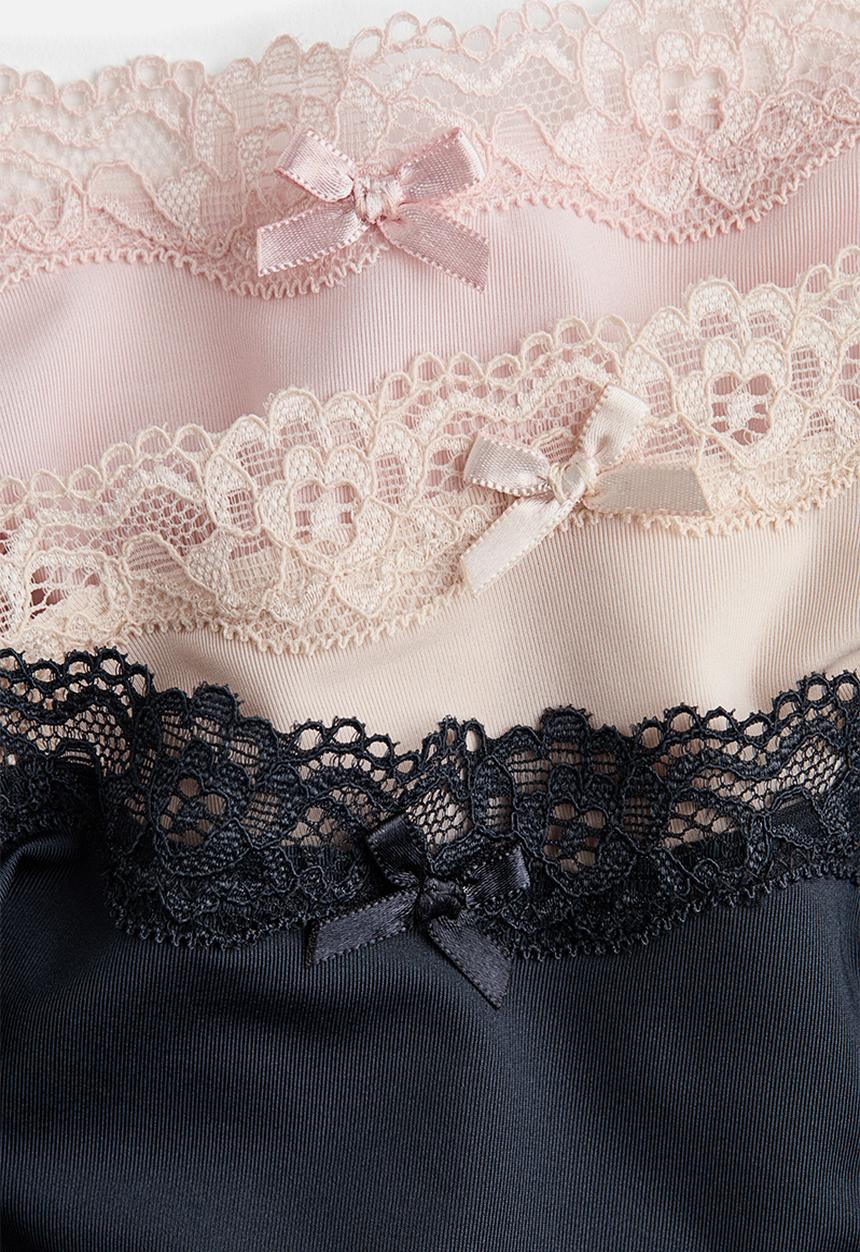 H&M - 3-pack microfibre and lace brazilian briefs - navy blue/light beige