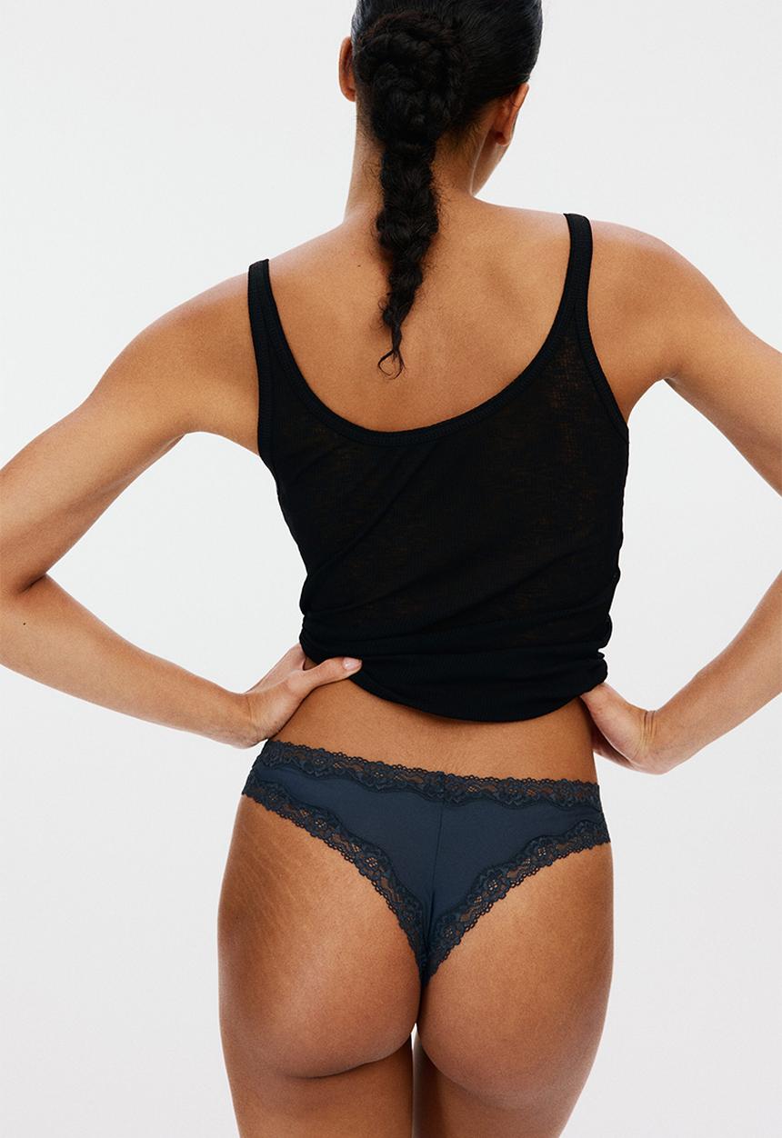 H&M - 3-pack microfibre and lace brazilian briefs - navy blue/light beige
