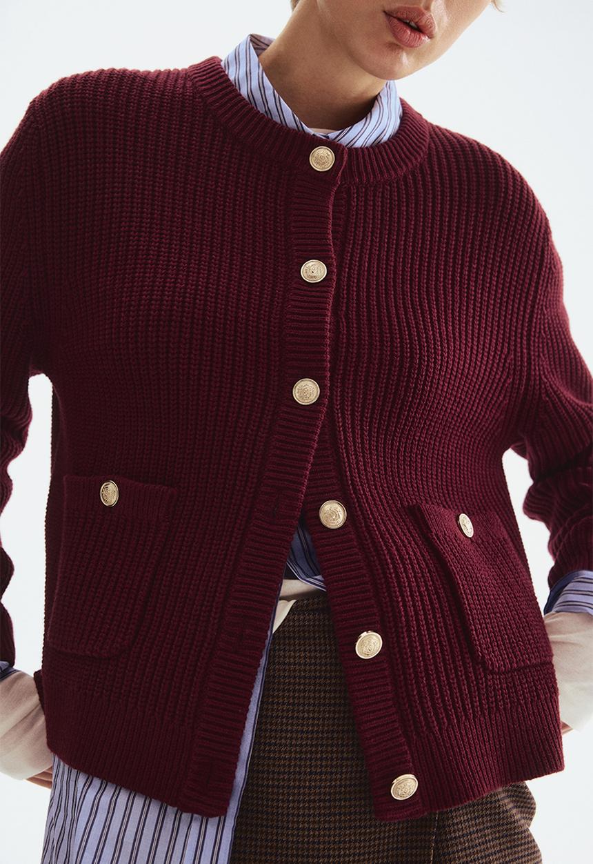H&M - Rib-knit cardigan - burgundy 