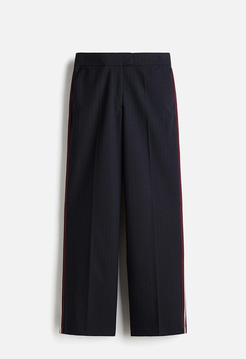 H&M - Side-striped tailored trousers - navy blue/pinstriped