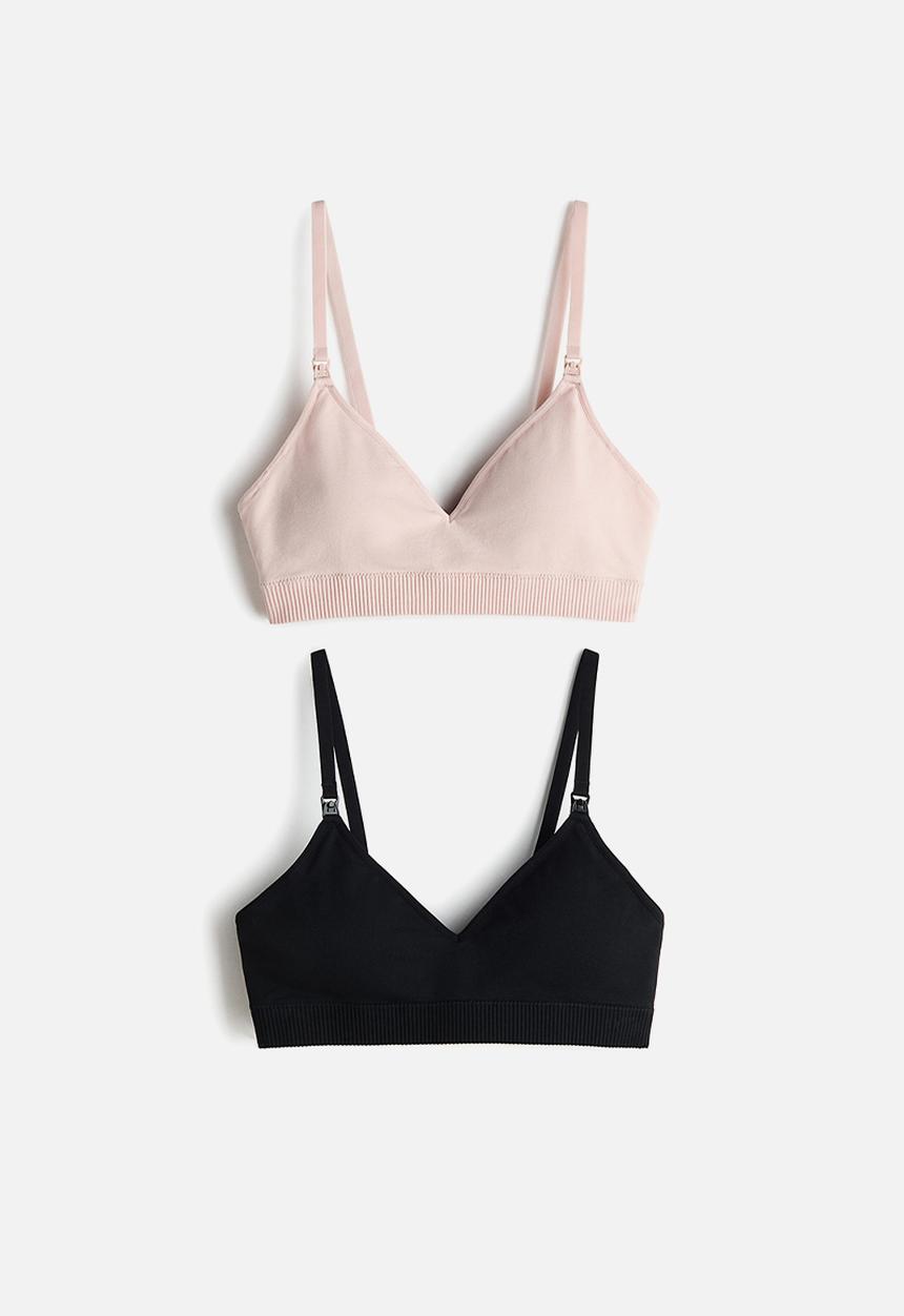 H&M - Mama 2-pack seamless padded nursing bras - powder pink/black