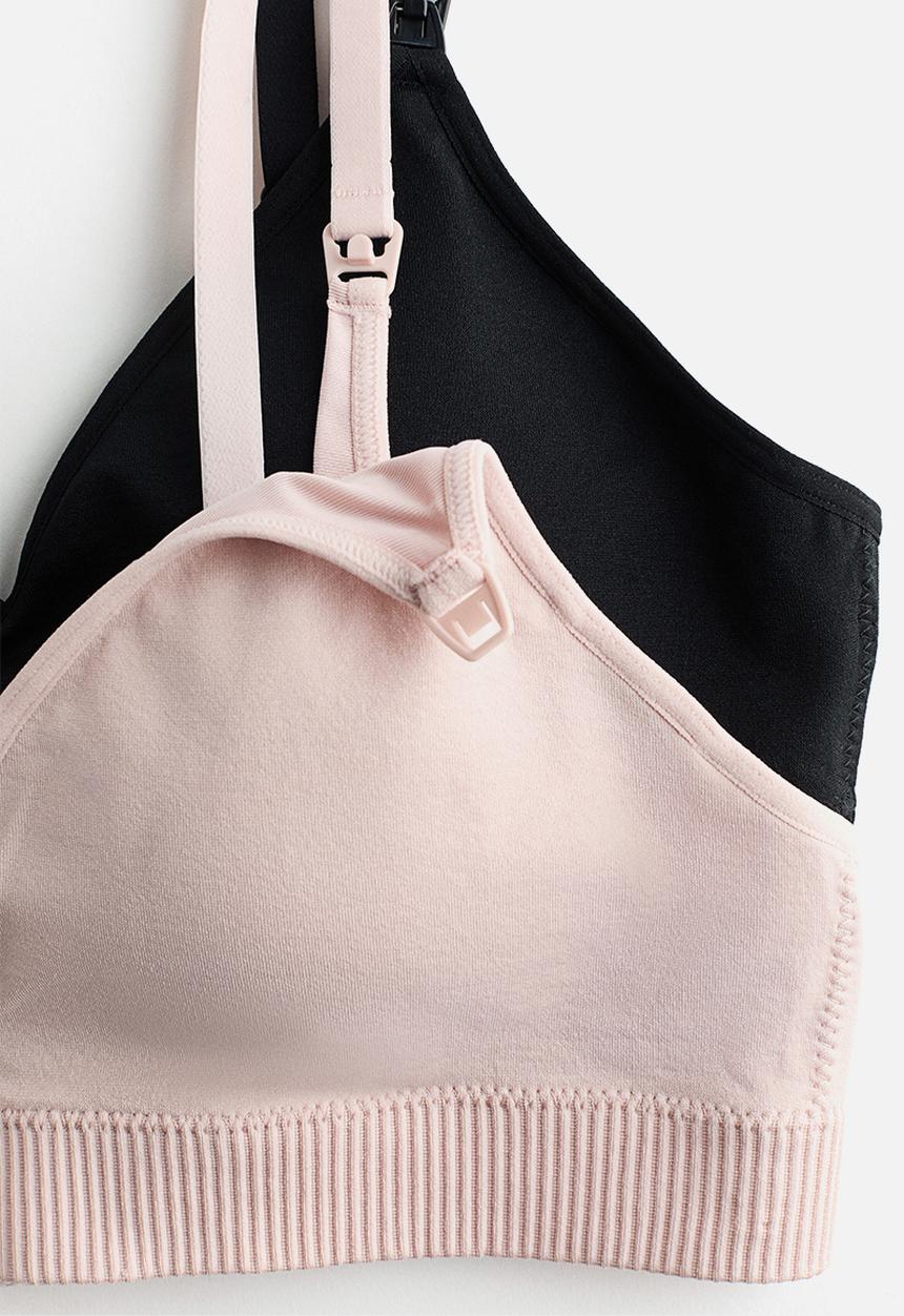 H&M - Mama 2-pack seamless padded nursing bras - powder pink/black