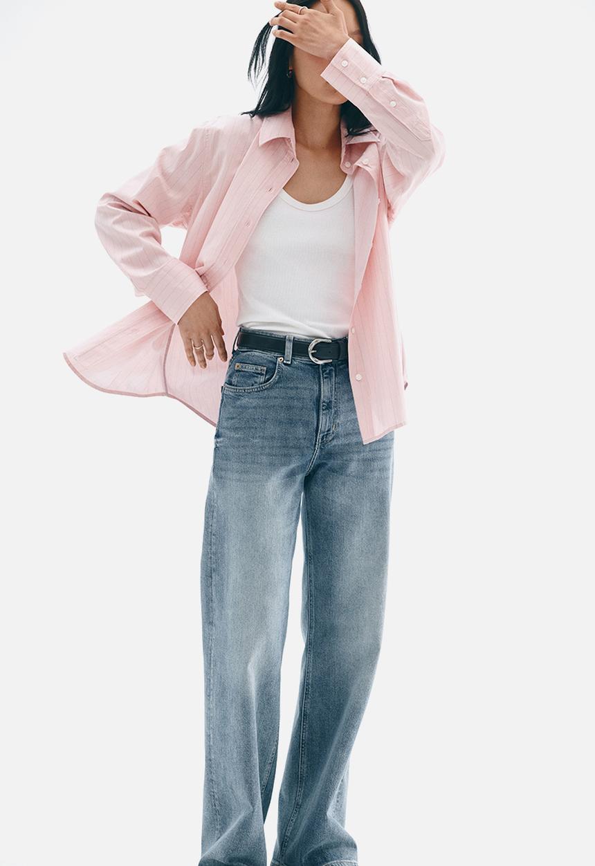 H&M - Poplin shirt - light pink/pinstriped