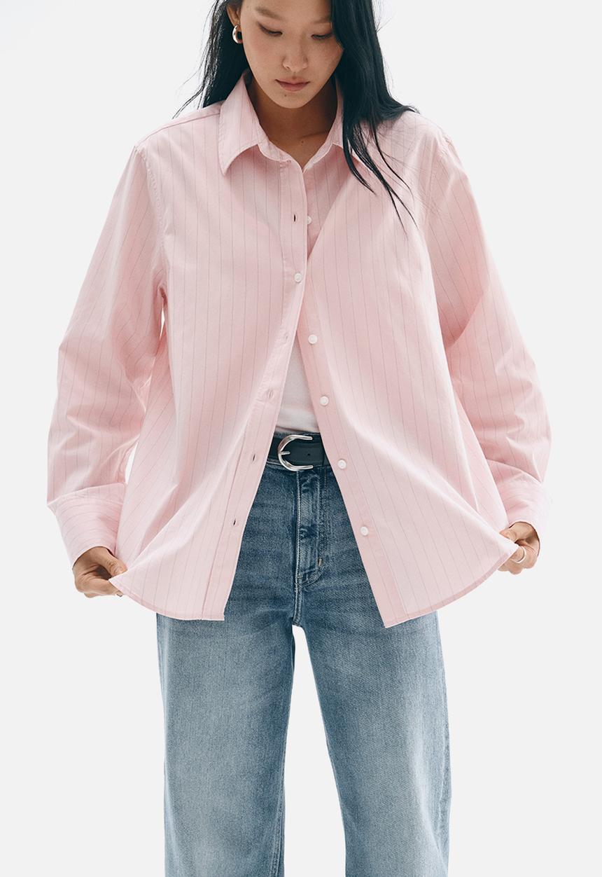 H&M - Poplin shirt - light pink/pinstriped
