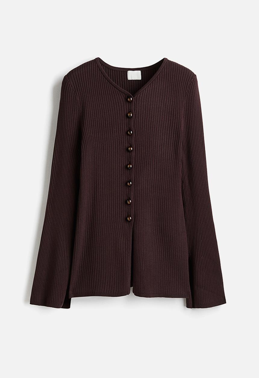 Rib-knit cardigan - dark brown - 1300632001