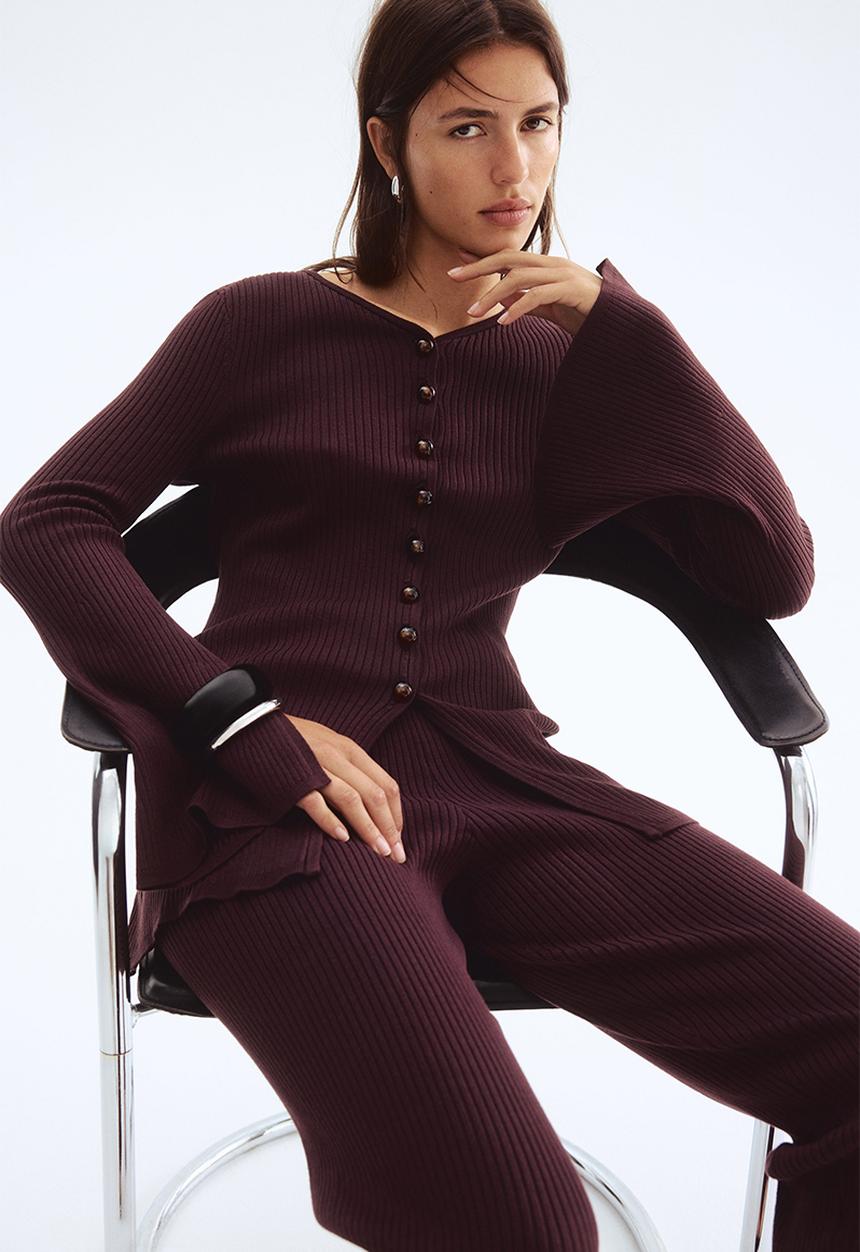 H&M - Rib-knit cardigan - dark brown