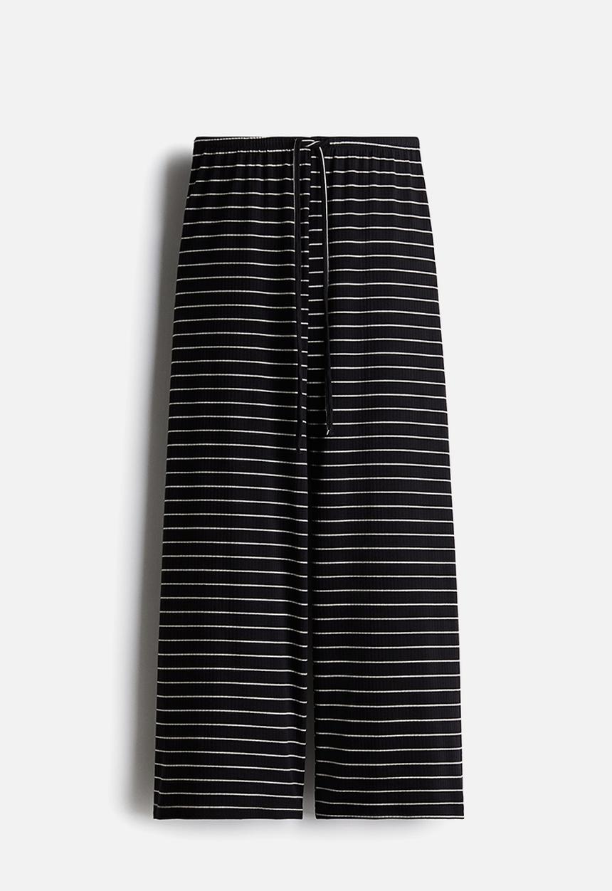 H&M - Cotton-blend trousers - black striped 