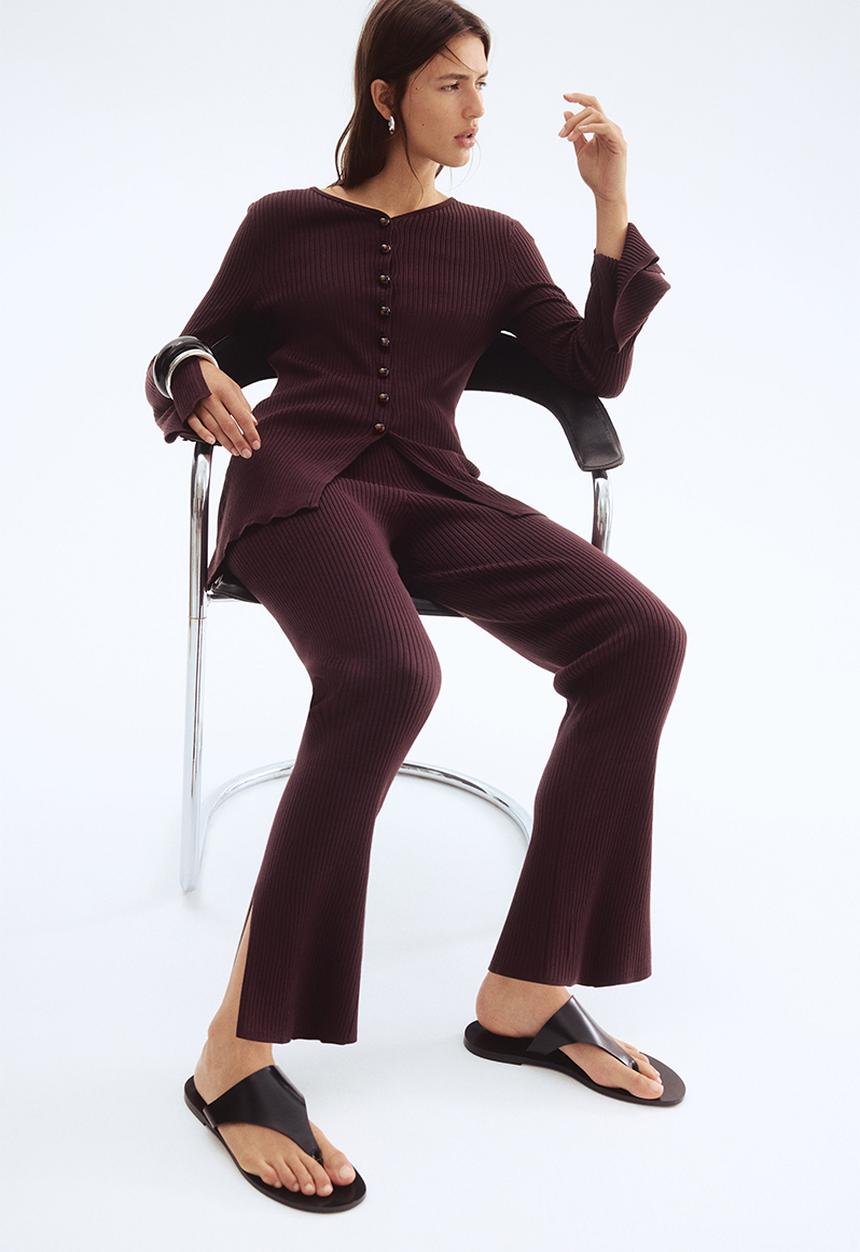 H&M - Rib-knit trousers - dark brown