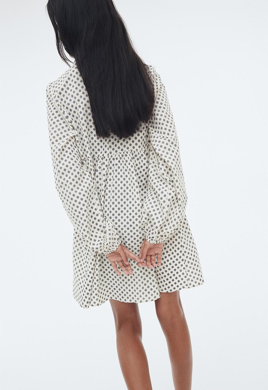 H&M - Tie-detail cotton dress - white floral 