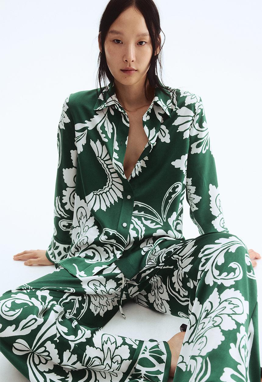 H&M - Patterned drawstring trousers - green/patterned