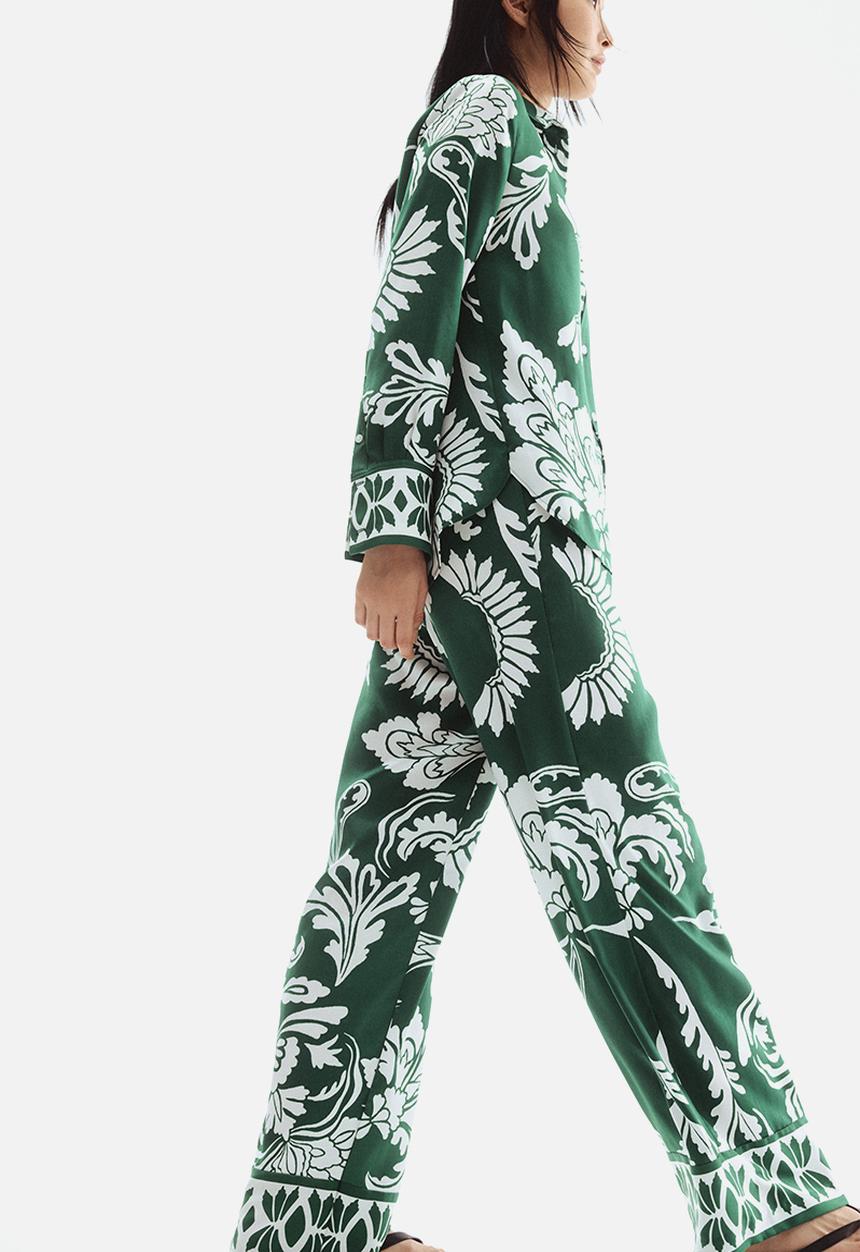 H&M - Patterned drawstring trousers - green/patterned