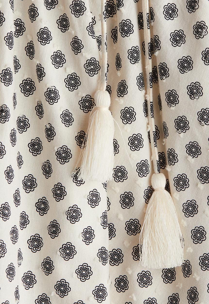 H&M - Tie-detail cotton dress - white floral 