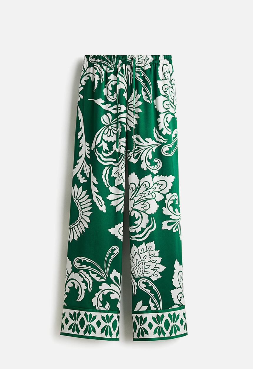 H&M - Patterned drawstring trousers - green/patterned