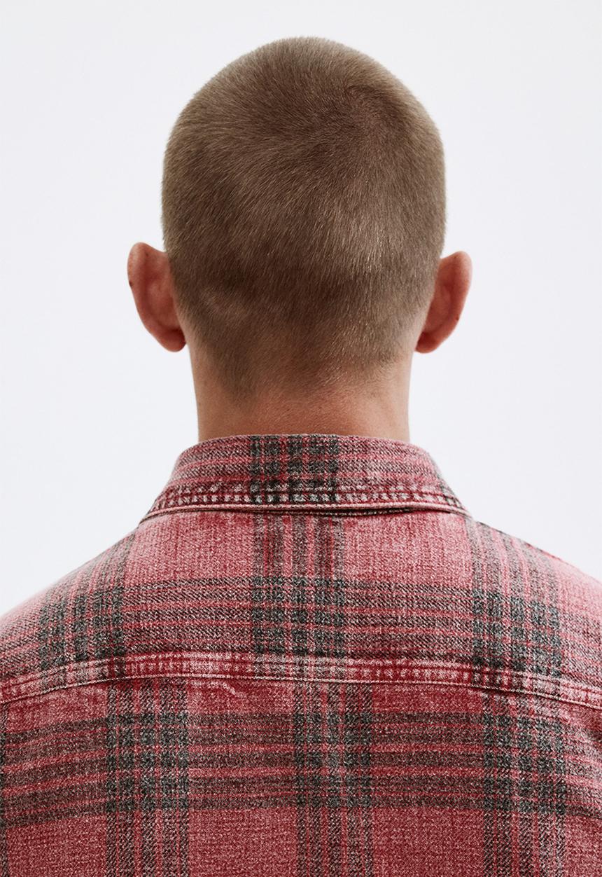 H&M - Loose fit washed flannel shirt - red/checked