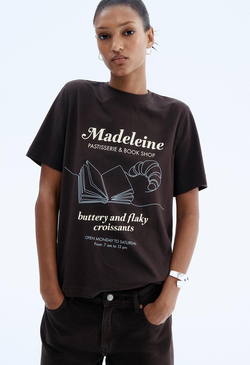 Printed t-shirt - dark brown/croissant - 1274171071