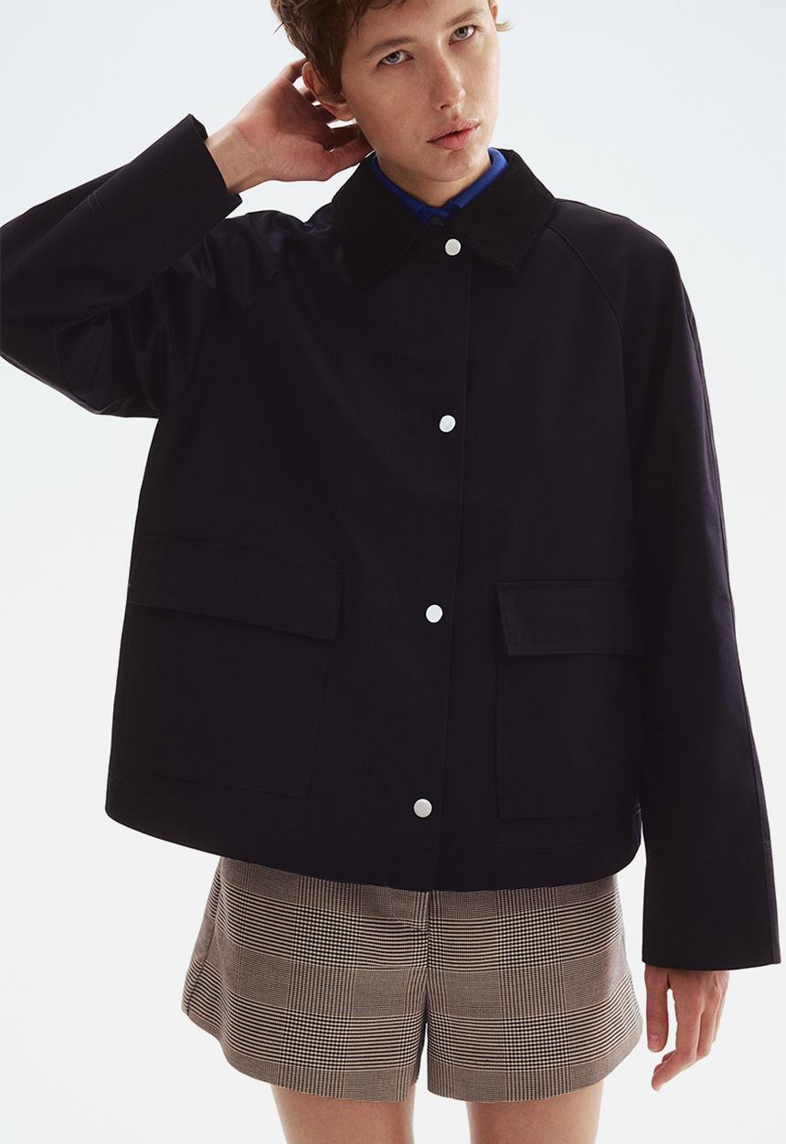 H&M - Corduroy-collar jacket - navy blue