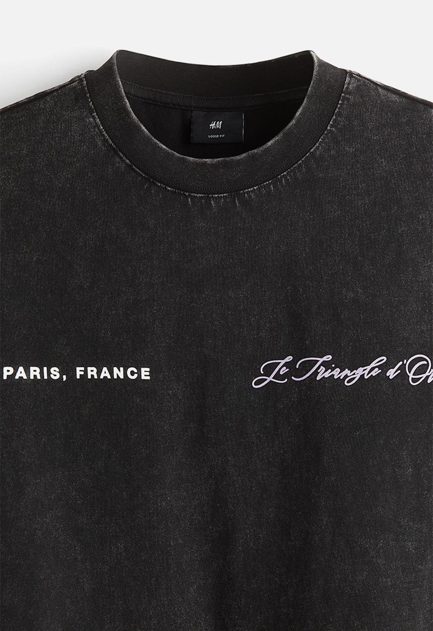 H&M - Boxy fit washed T-shirt - black/paris