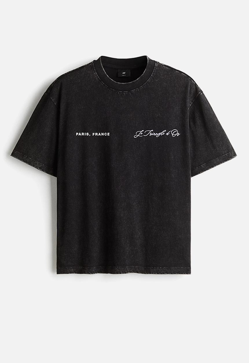 H&M - Boxy fit washed T-shirt - black/paris